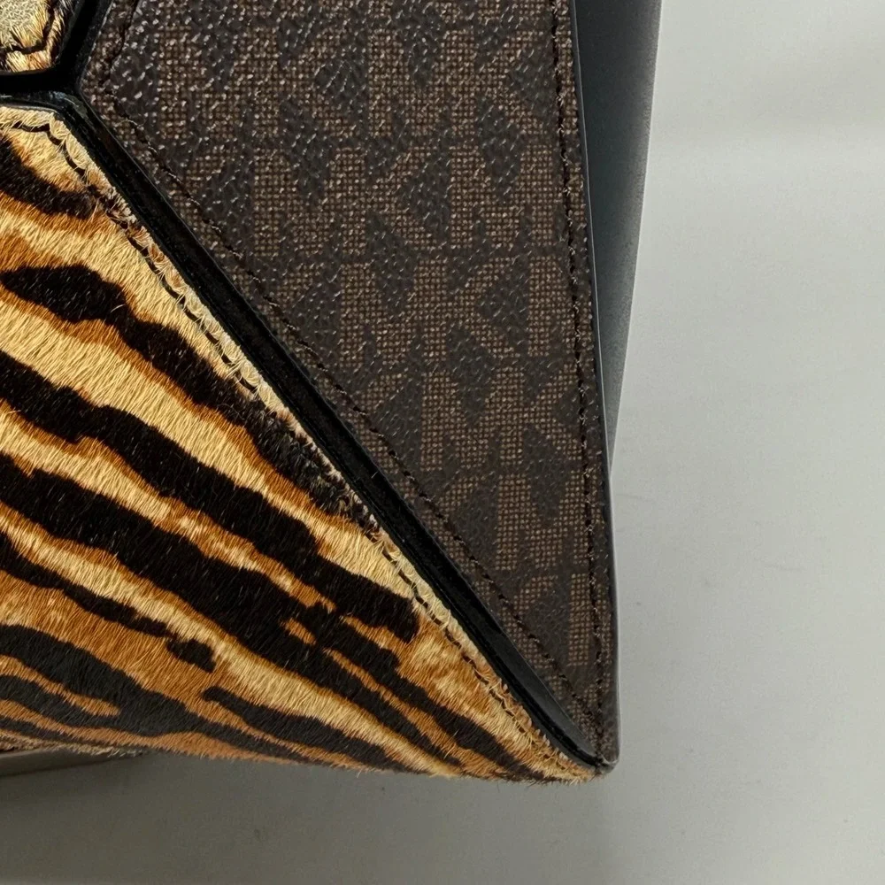 Michael Kors Hope Satchel Bag Brown Leopard Tiger Haircalf Leather Mob Wife